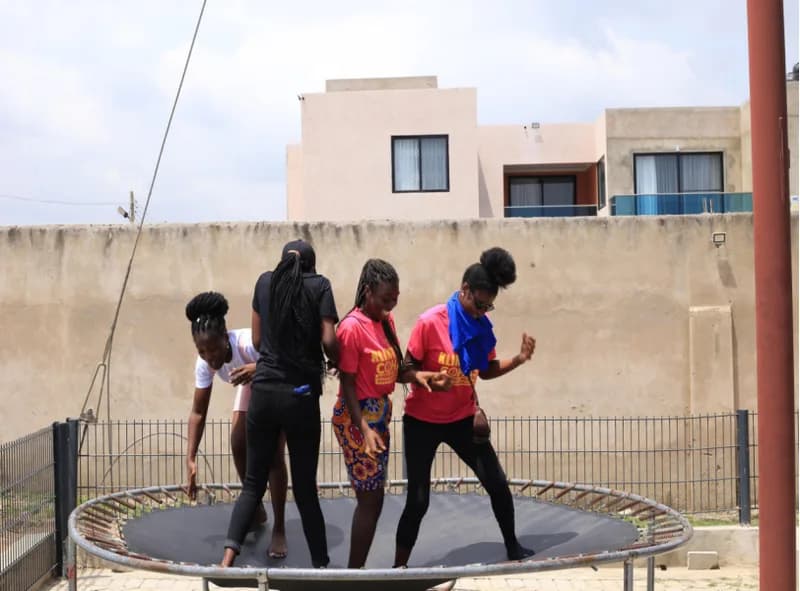 Students utilizing the new sports equipment